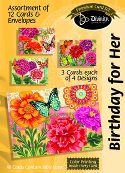 Divinity Boutique Boxed Cards: Birthday For Her, Butterfly Blooms Scripture