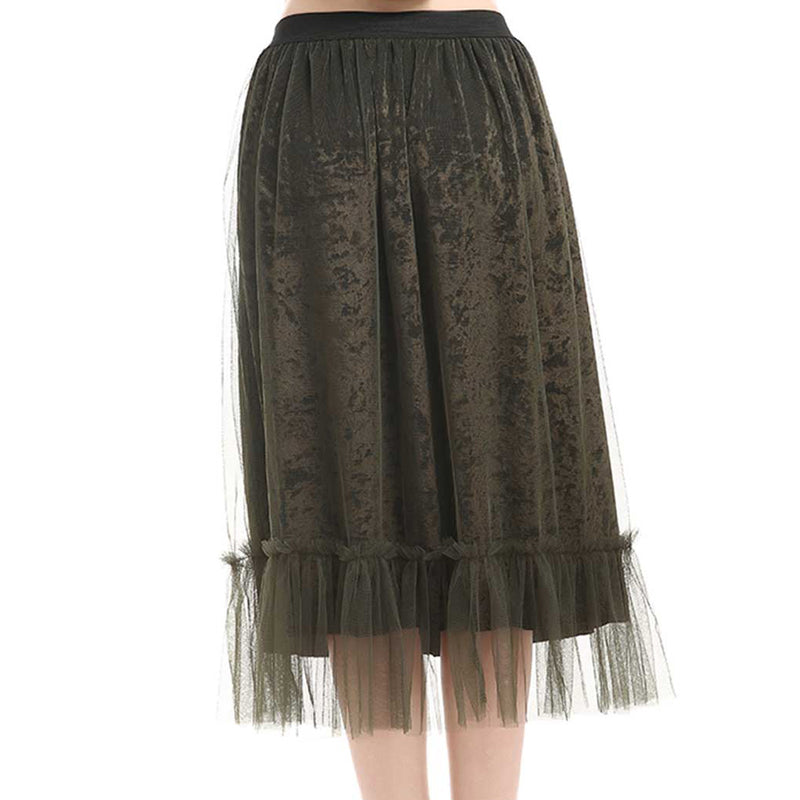 One Size Moss Green Crushed Velvet Suspension Skirt