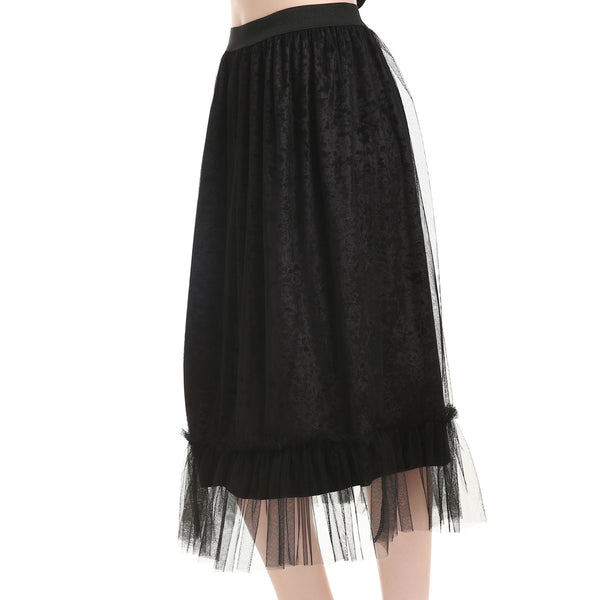 One Size Black Caviar Crushed Velvet Suspension Skirt