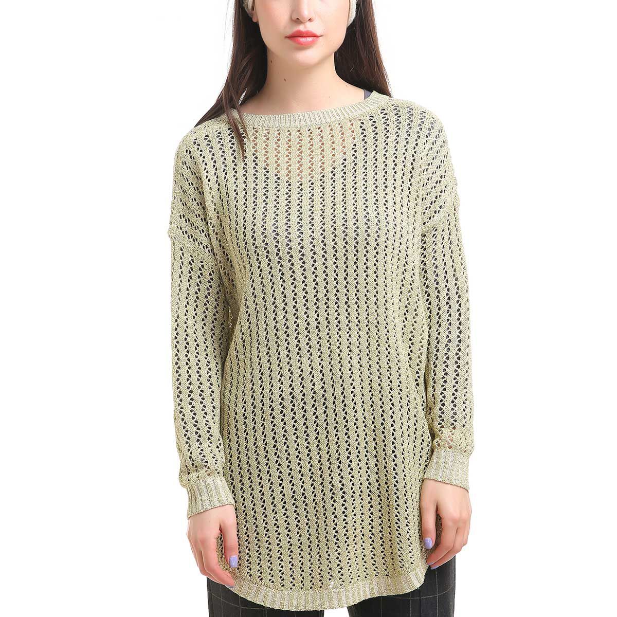 S/M Cream Crew Neck¬†Shimmer Sweater Shirttail Hem