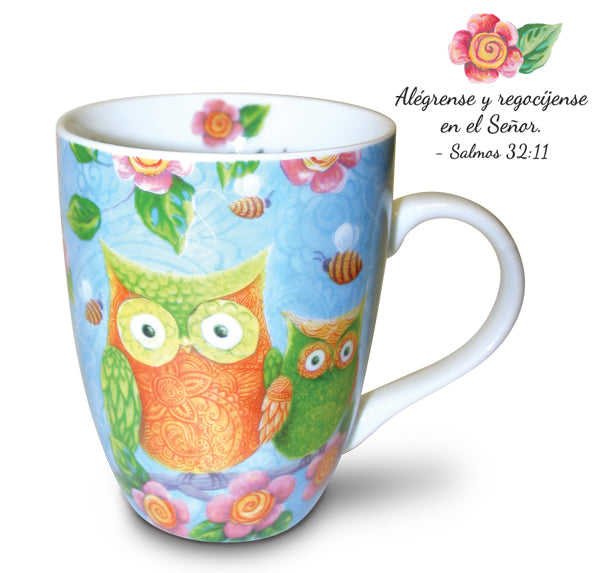 Spanish: Ceramic Mug- Patterned Owls, Psalm