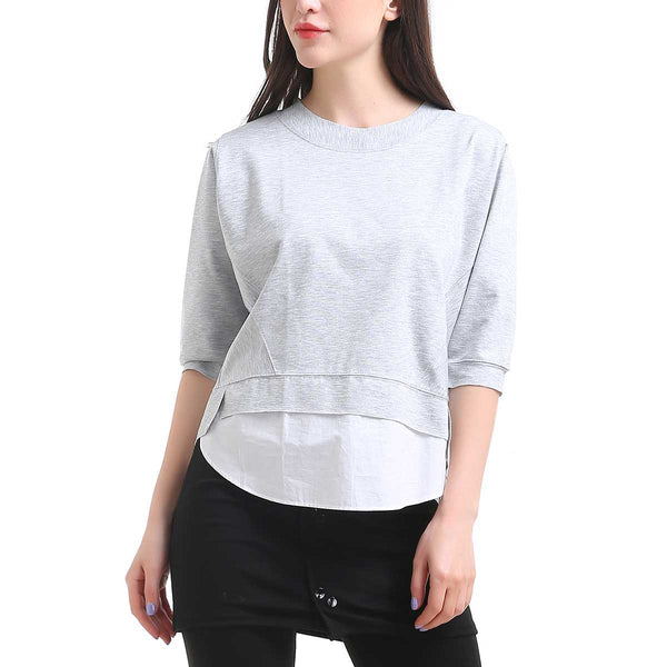 S/M Heather Grey Sweatshirt With Shirting Hem
