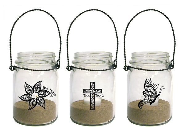 Mason Jar Lanterns 3-pack: Way Truth Life