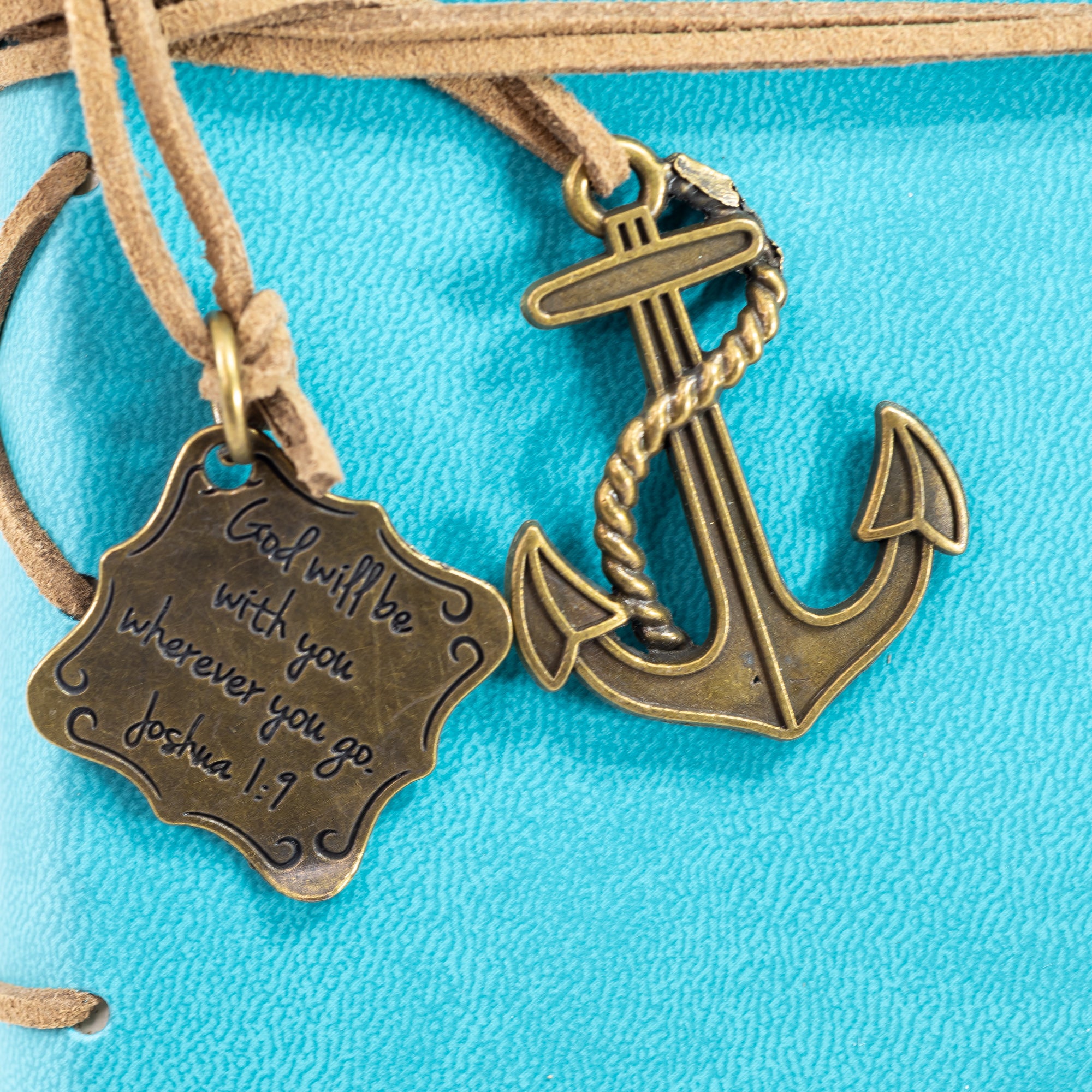 Faux Leather Journal : Hope As An Anchor With Anchor Charm Aqua