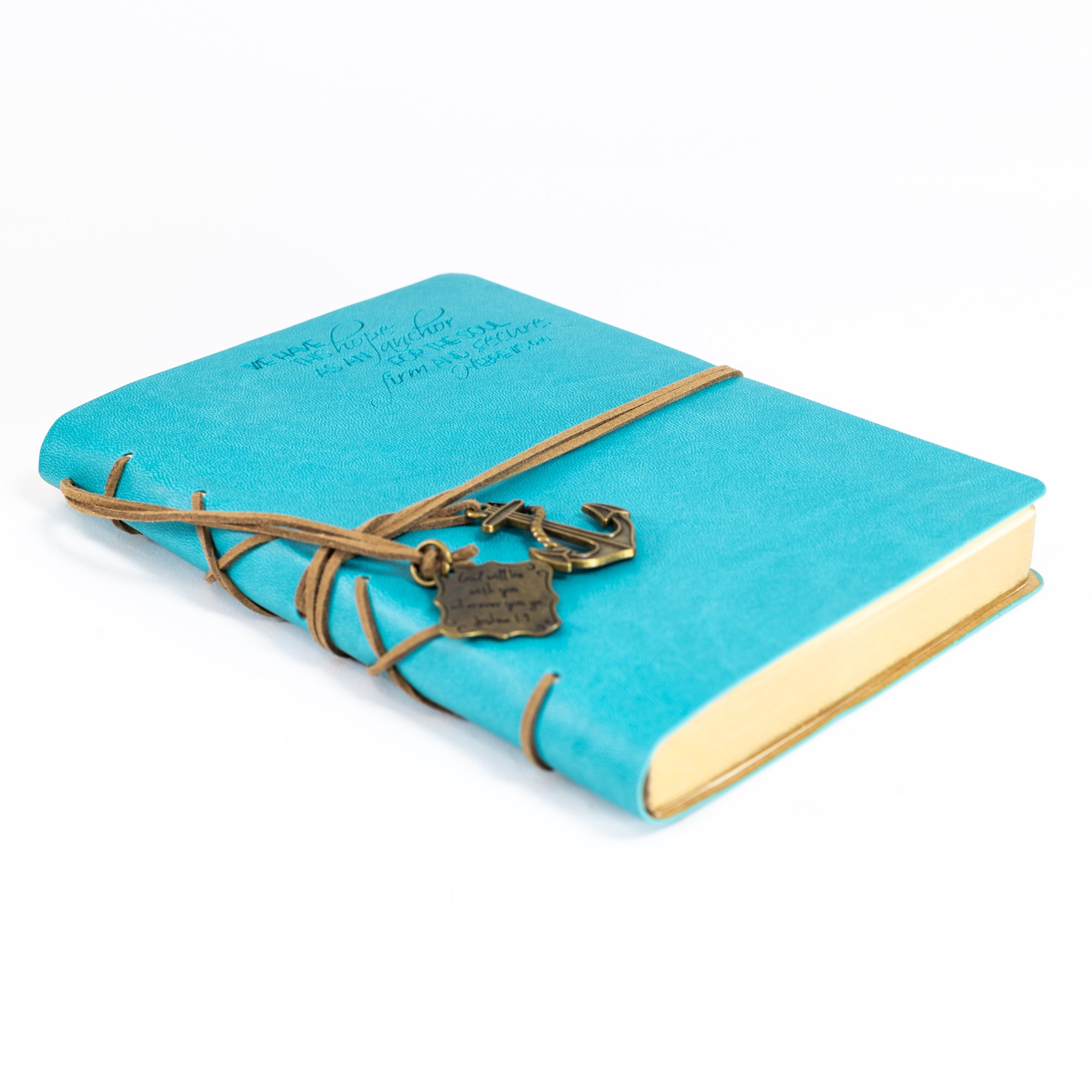 Faux Leather Journal : Hope As An Anchor With Anchor Charm Aqua