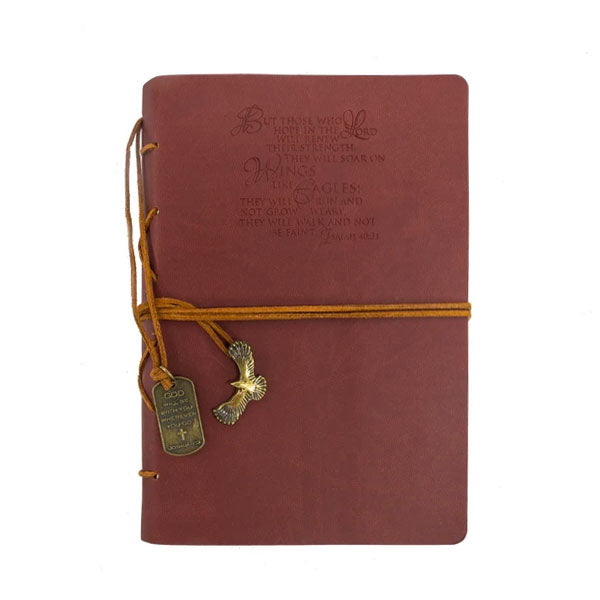 Faux Leather Journal : Wings Like Eagles With Eagle Charm Brown