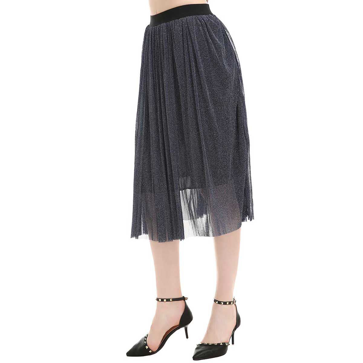 Steel Blue Pleated Skirt One Size