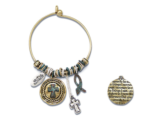 Jewelry: Message Charm Bangle - Serenity Prayer Bracelet, Tritone