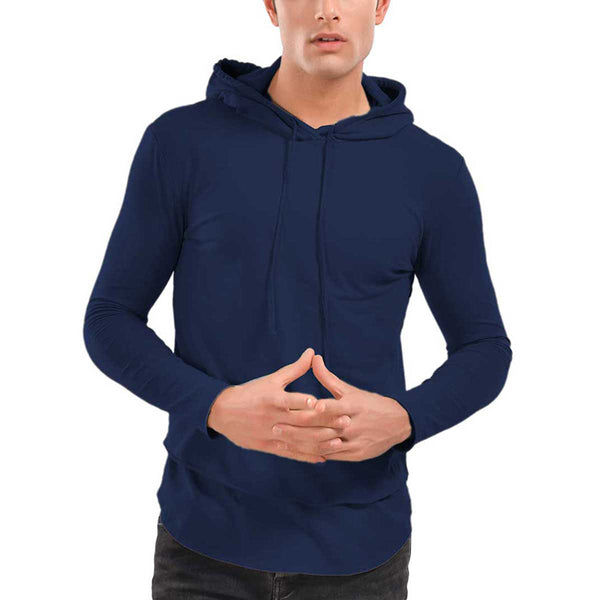 Med Midnight Blue Men's Rolled Layered Hoodie