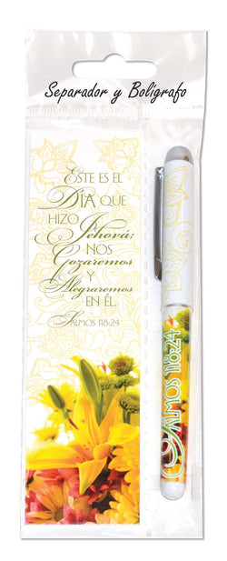 Bookmark w/ Pen in Bag: Salmos 118:24 Lilies.