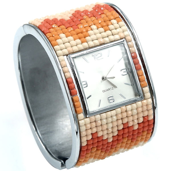 Coral Mosaic Hinged Cuff Watch