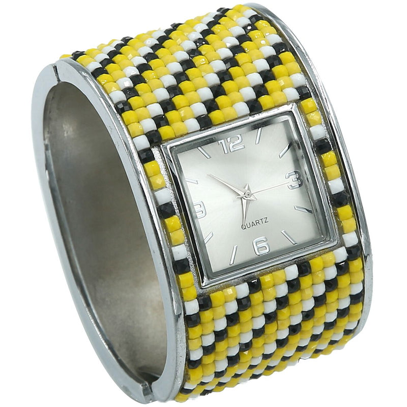 Yellow Mosaic Hinged Cuff Watch
