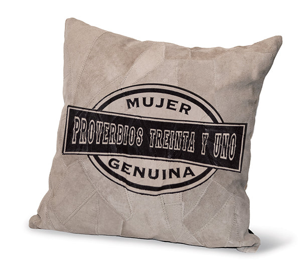 Spanish: Recycled Leather Pillow - Proverbios Treinta y Uno