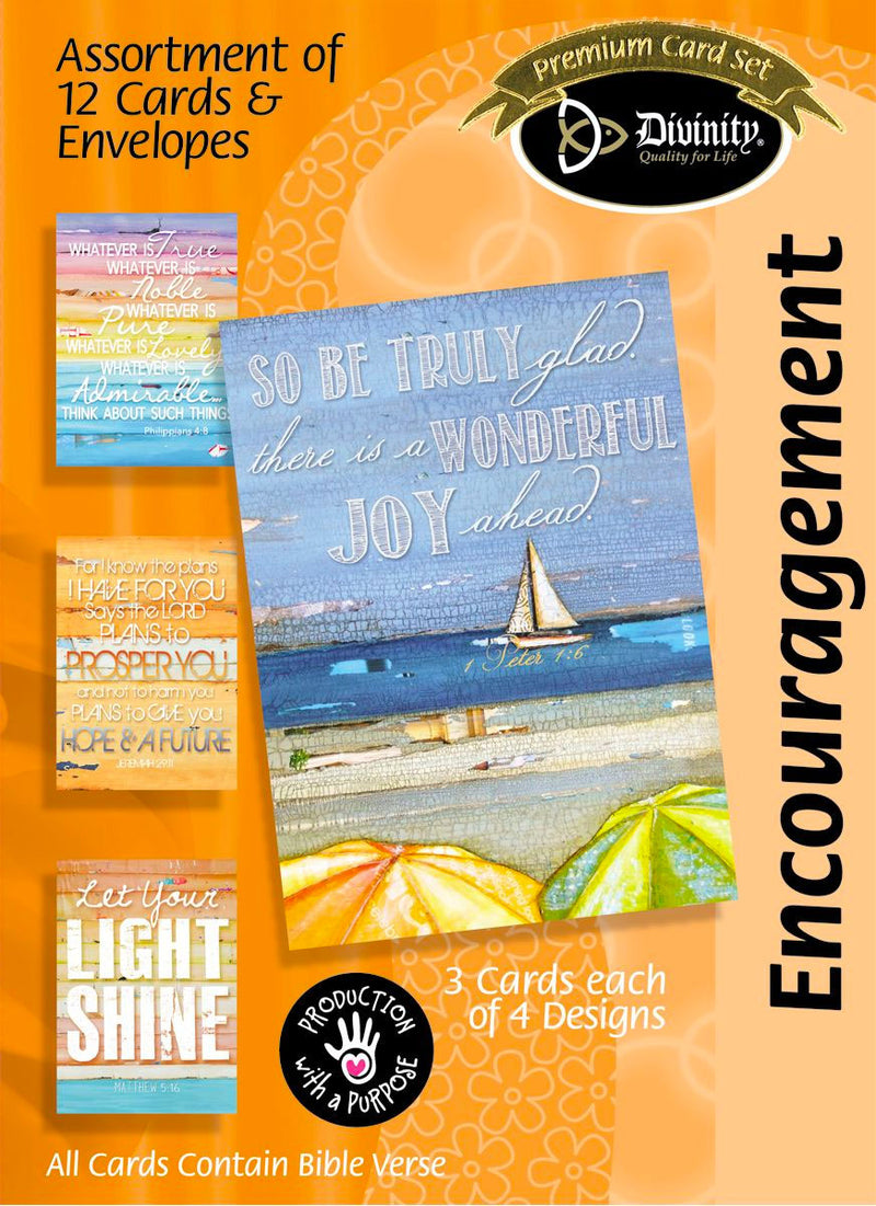 Celebrate a special occasion with an inspirational card from Divinity Boutique. Fun and colorful artwork is paired with uplifting sentiments and scripture to revere unforgettable moments. Each box contains 12 full color cards and envelopes (3 cards each of 4 designs) that are 6.625"x4.75".