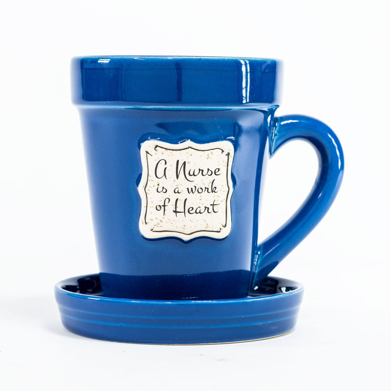 Blue Flower Pot Mug w/Scripture - Nurse