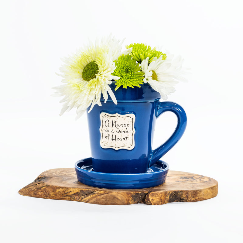 Blue Flower Pot Mug w/Scripture - Nurse