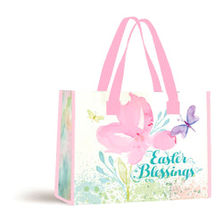 Celebrate the Easter season with our Watercolor Easter Blessings Color tote. This reusable shopping bag measures 16" x 13.5" x 7" and holds up to 20 pounds. Features an inspirational message: Easter Blessings.