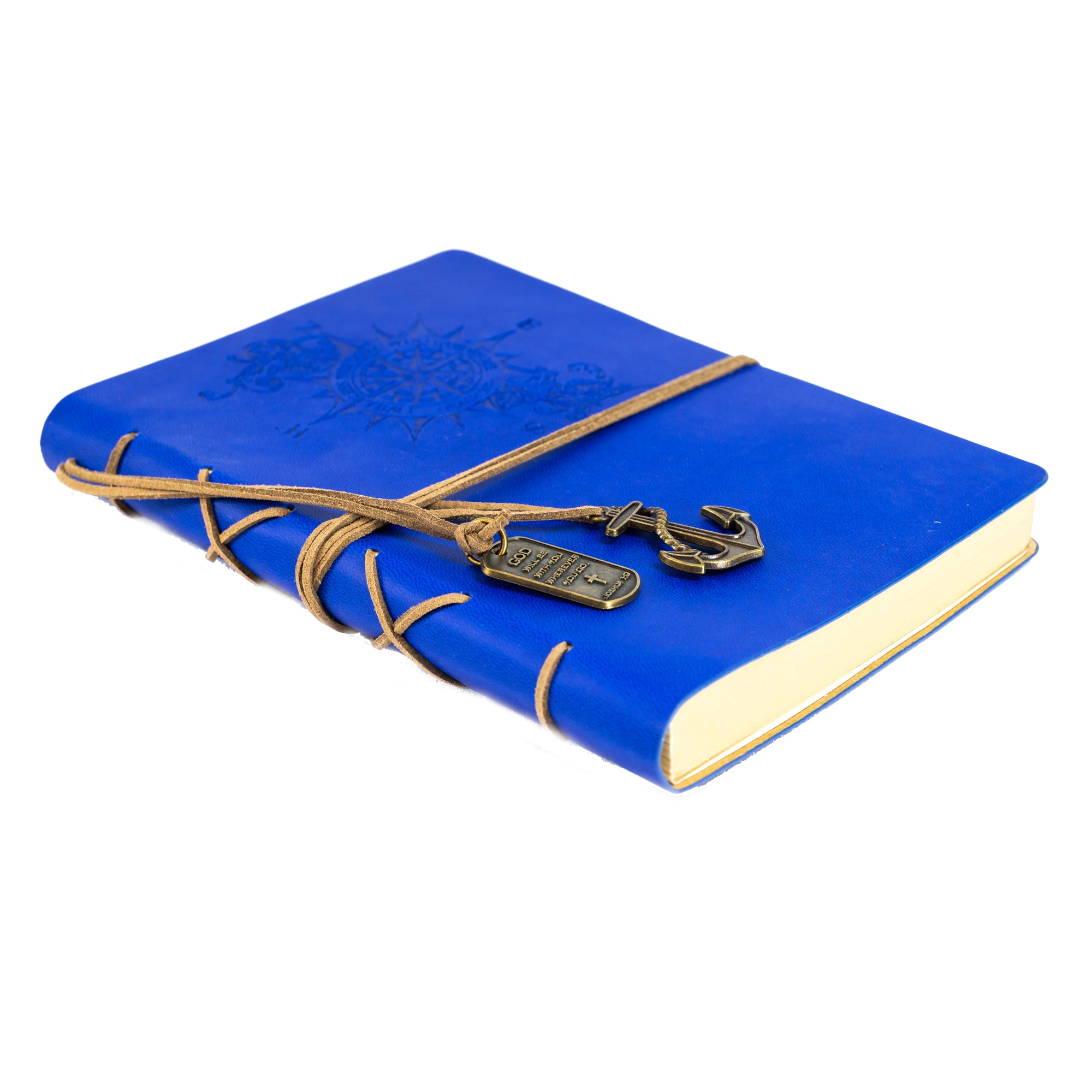 Faux Leather Journal : Leather Wrapped Royal Blue Compass