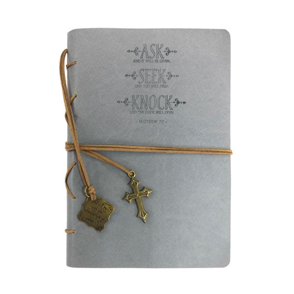 Faux Leather Journal : Leather Wrapped Gray Ask, Seek, Knock