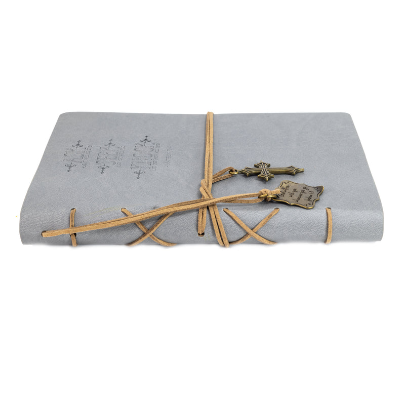 Faux Leather Journal : Leather Wrapped Gray Ask, Seek, Knock