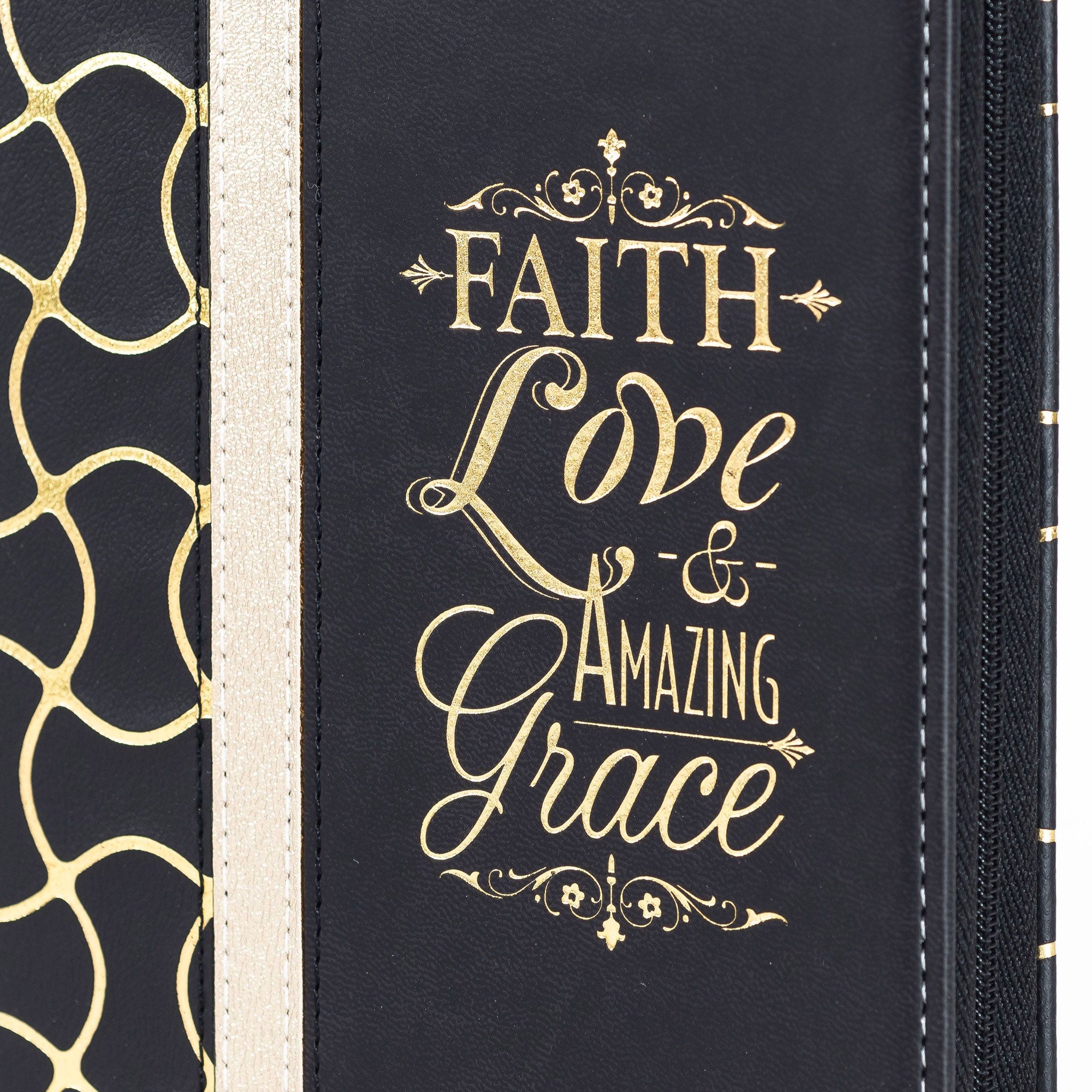 Divine Details: Zippered Journal Black And Gold - Faith Love Amazing Grace