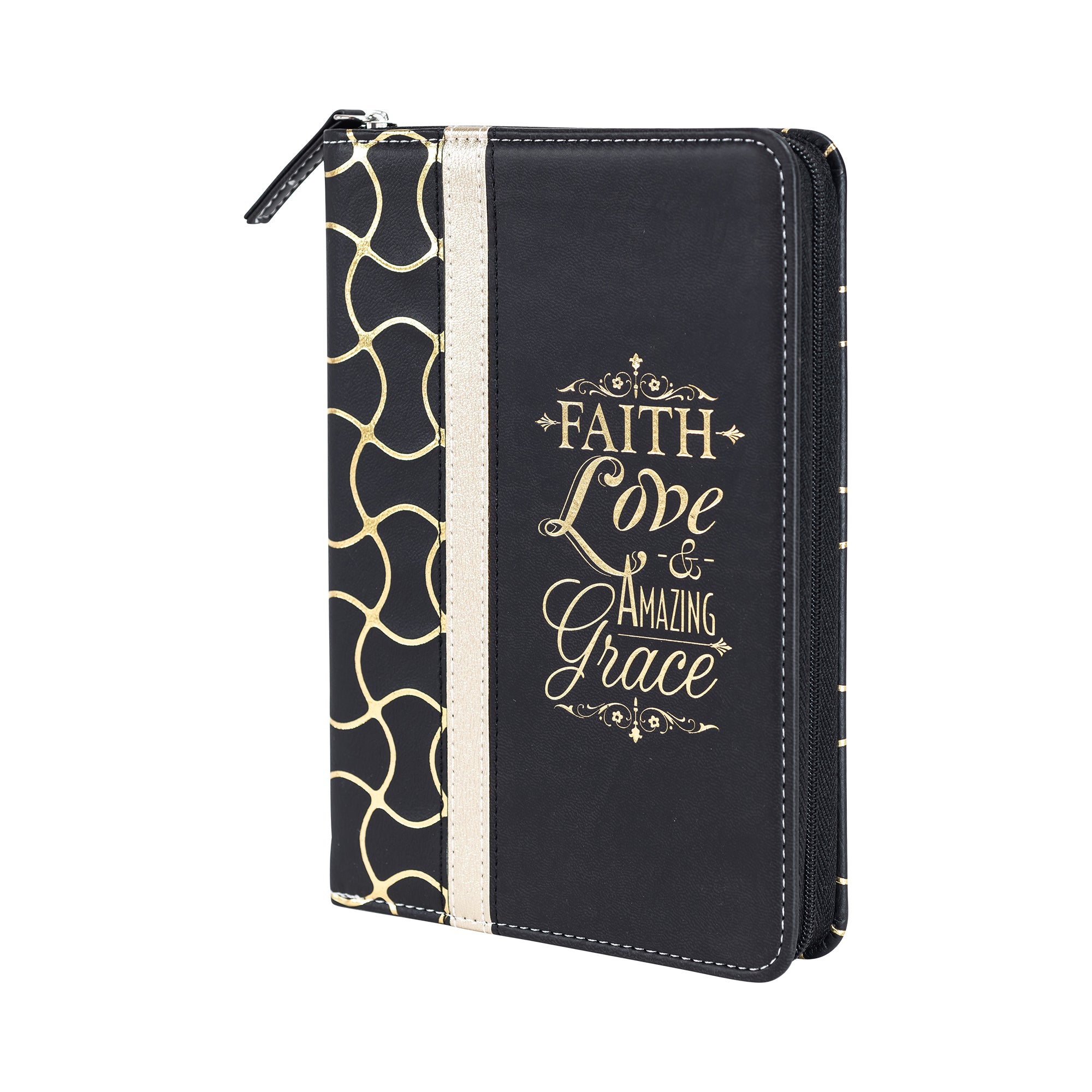 Divine Details: Zippered Journal Black And Gold - Faith Love Amazing Grace
