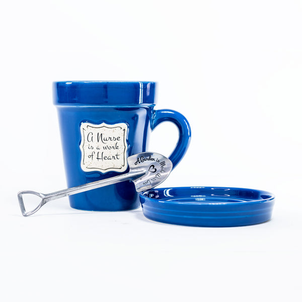 Blue Flower Pot Mug: - Nurse