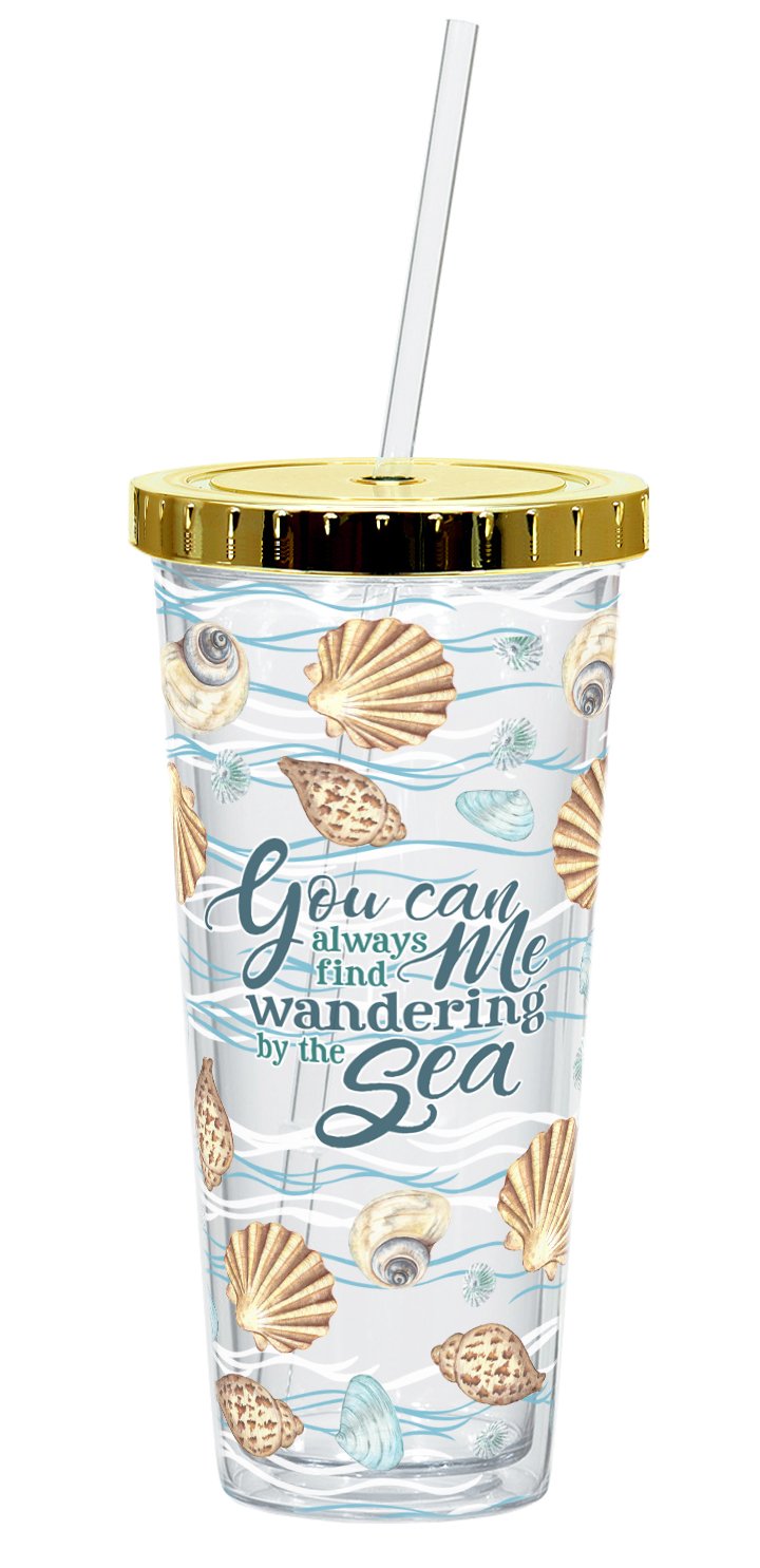 Oak Patch Gifts Coastal: Straw Cup: Shells Wandering by the Sea