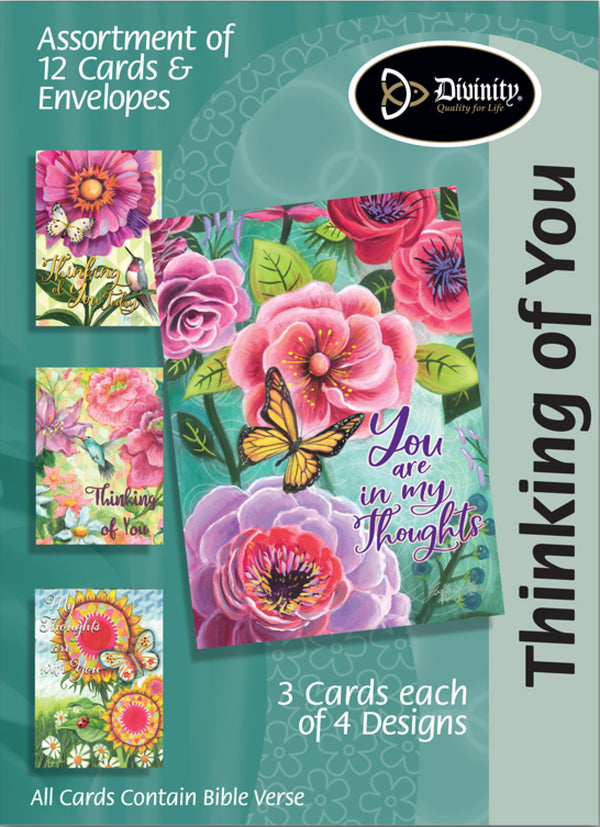 Divinity Boutique Boxed Cards: Thinking Of You-Flowers, Birds & Butterflies