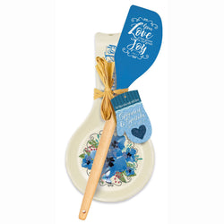 Spoon rest and Spatula Gift Set : Blue Joy