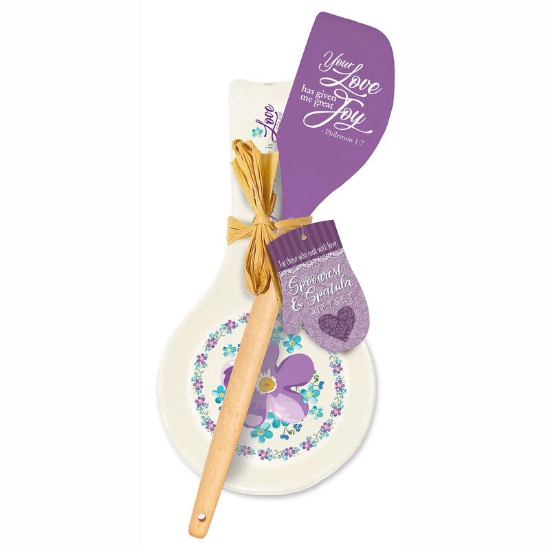 Spoon rest and Spatula Gift Set : Purple Great Joy