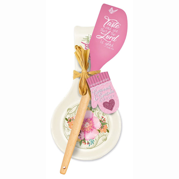 Spoon rest and Spatula Gift Set : Pink Taste & See