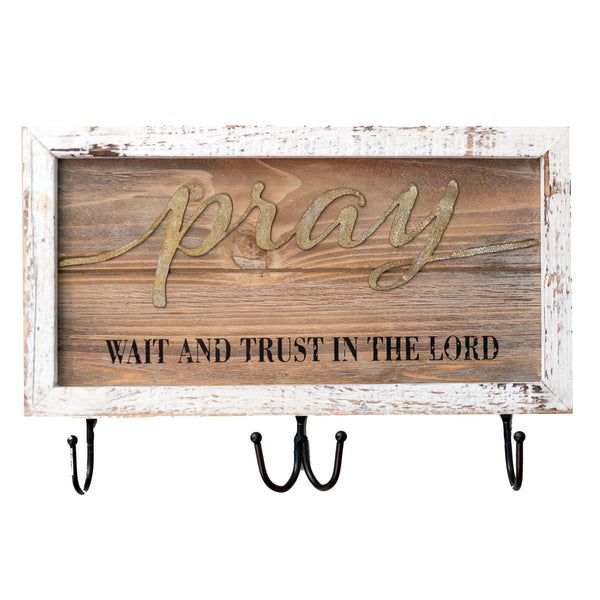 Prayer Program Pray Wait & Trust Sign W/Hooks