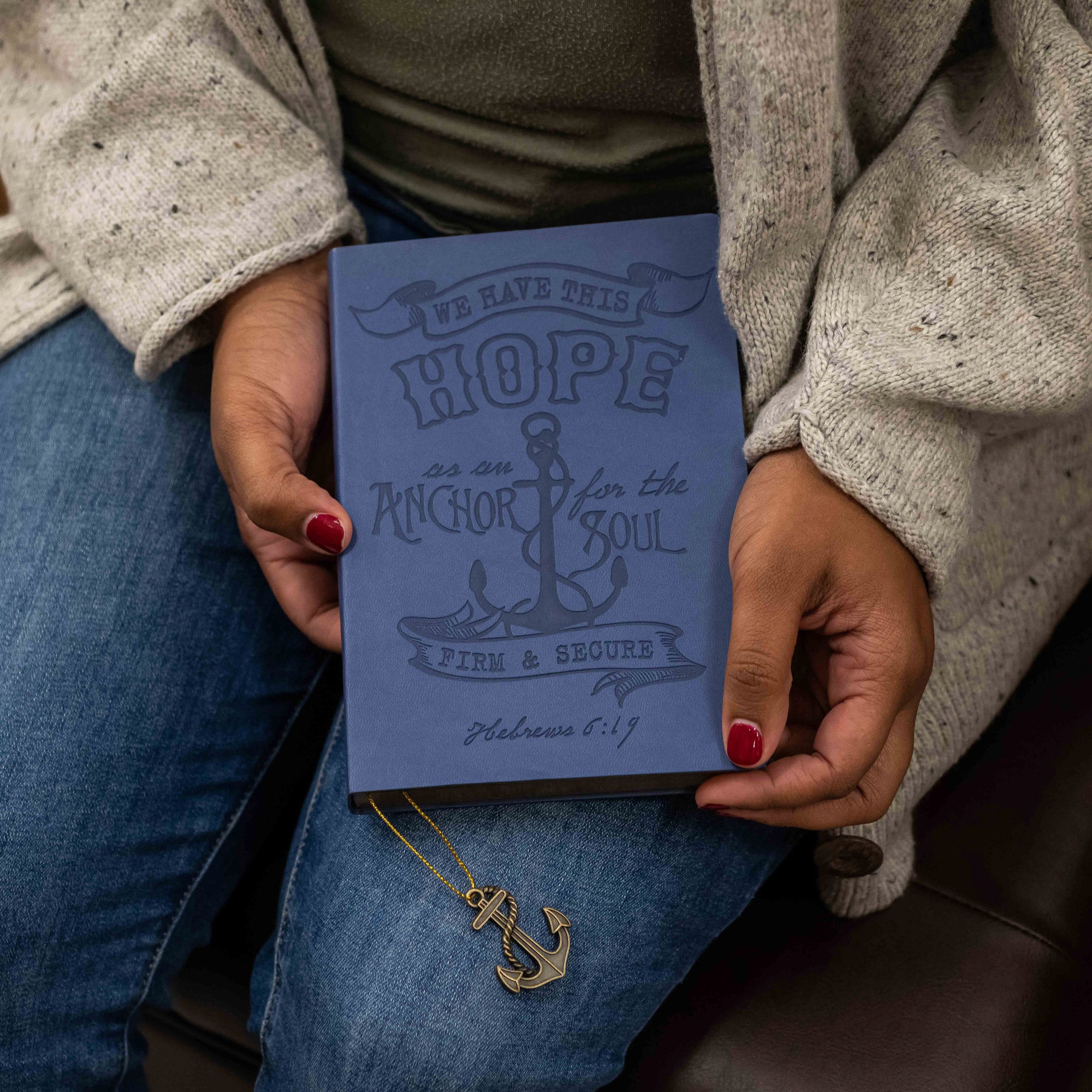 Faux Leather Journal : Blue Hope Anchor, Anchor Charm