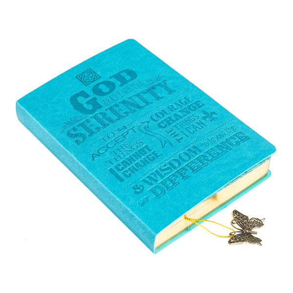 Faux Leather Journal : Teal Serenity Prayer, Butterfly Charm