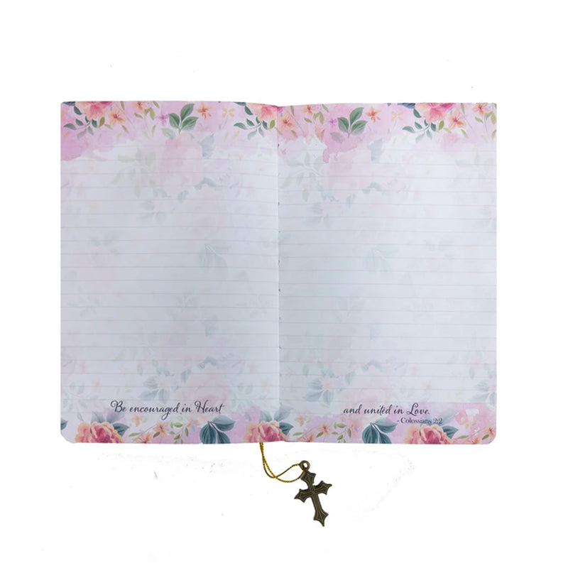 Faux Leather Journal : Pink Amazing Grace, Cross Charm