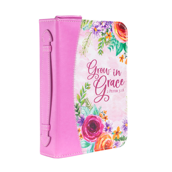 Divine Details: Bible Cover - Pink Floral Grow in Grace - 2 Peter 3:18