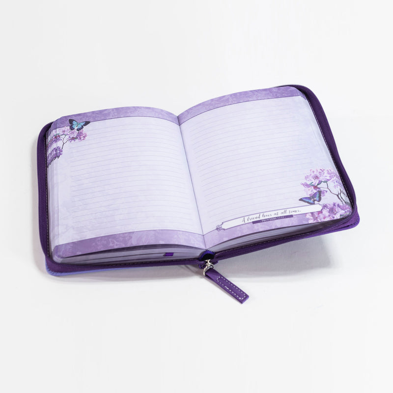 Bible Journal - Purple Butterflies, Proverbs 17:17