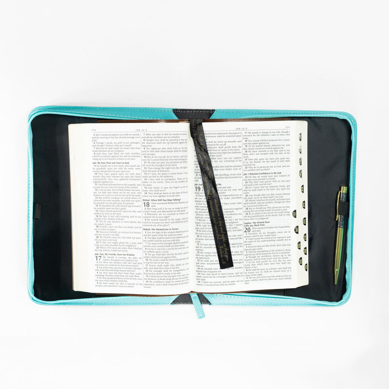 Divine Details: Bible Cover - Teal She is Clothed in Strength - Proverbs 31:25