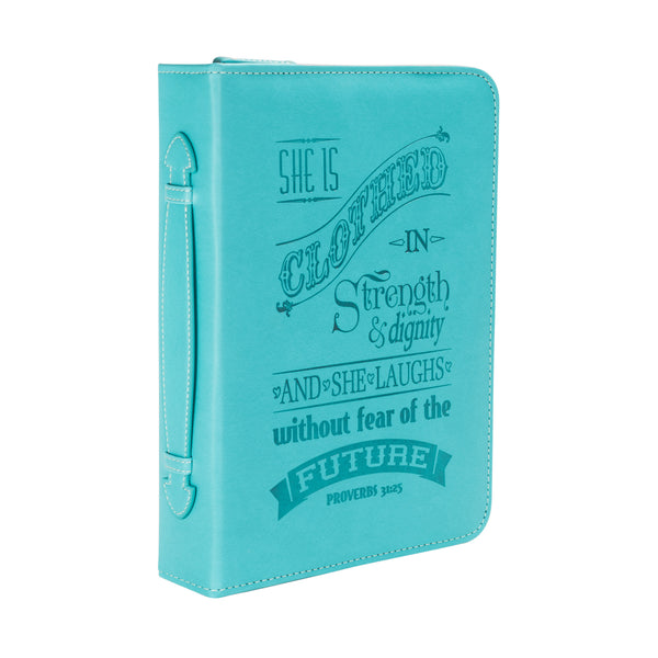 Divine Details: Bible Cover - Teal She is Clothed in Strength - Proverbs 31:25