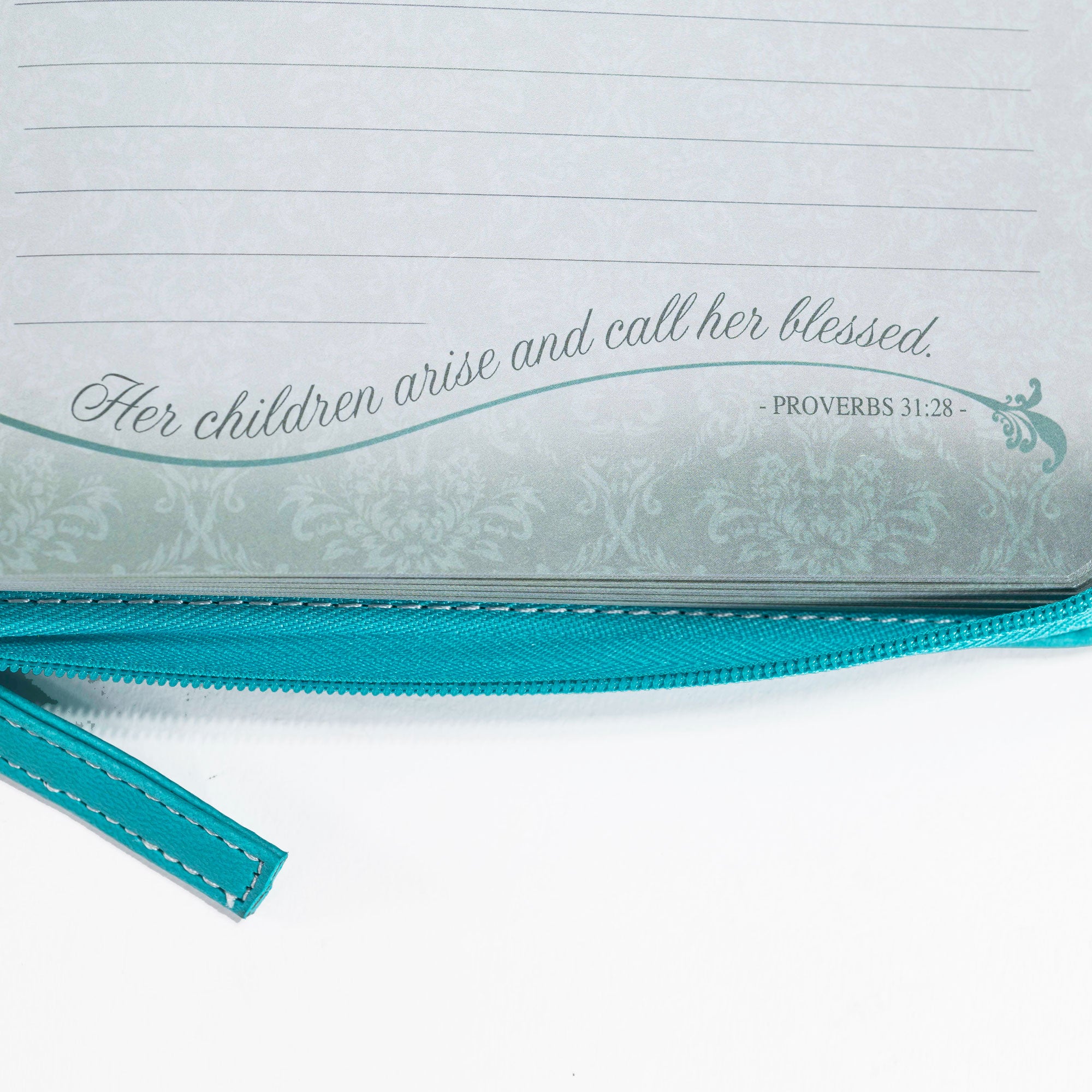 Divine Details: Zippered Journal: Teal She is Clothed in strength