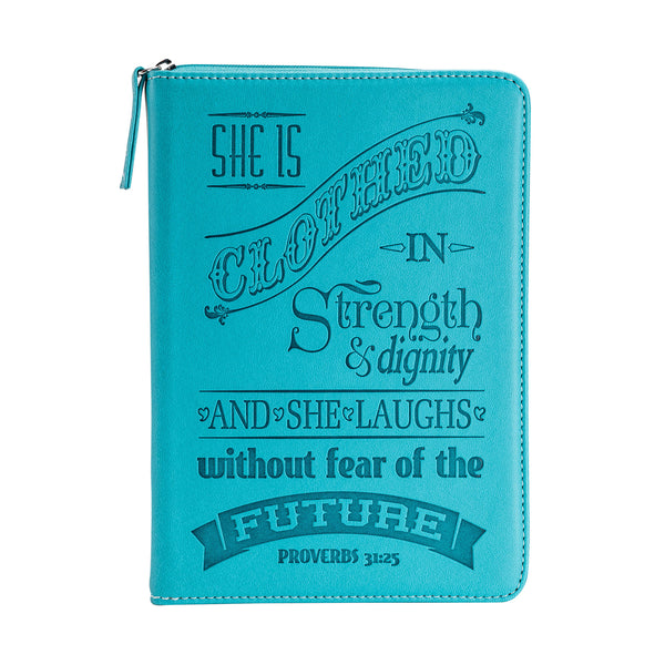 Divine Details 2020: Zippered Journal: Teal She is Clothed in strength