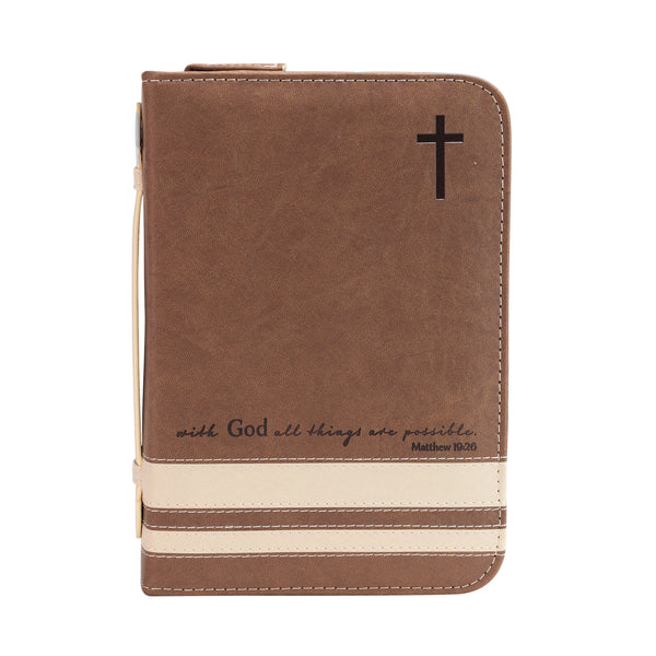 Divine Details: Bible Cover - Brown & Cream With God all things are possible - Matthew 19:26
