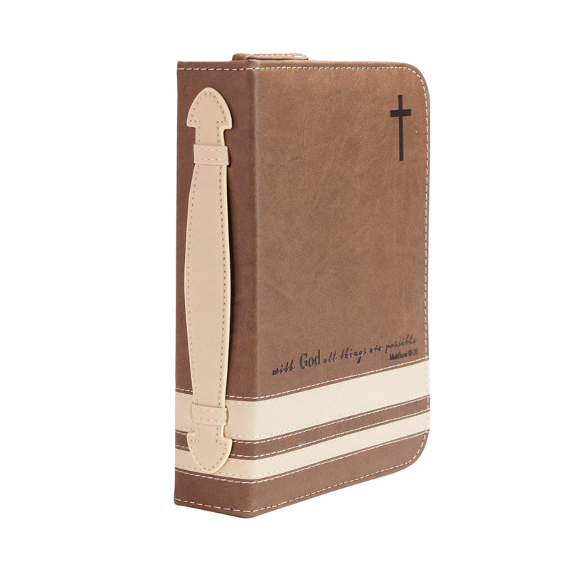 Divine Details: Bible Cover - Brown & Cream With God all things are possible - Matthew 19:26