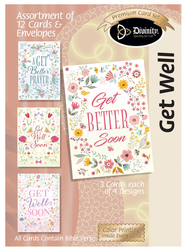 Divinity Boutique Boxed Cards: Get Well Folk Art Florals
