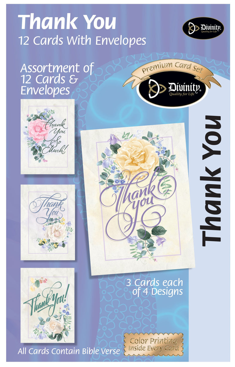 Divinity Boutique Boxed Cards: Thank You Script Fonts & Roses