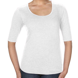 M2O: White Scoopneck Three Quarter Sleeve-L