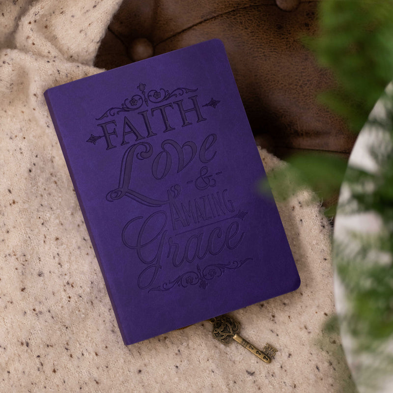 Faux Leather Journal : Purple Faith Love & Amazing Grace, Key Charm