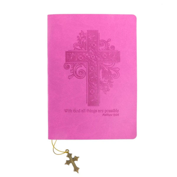 Faux Leather Journal : Pink Cross, Cross Charm