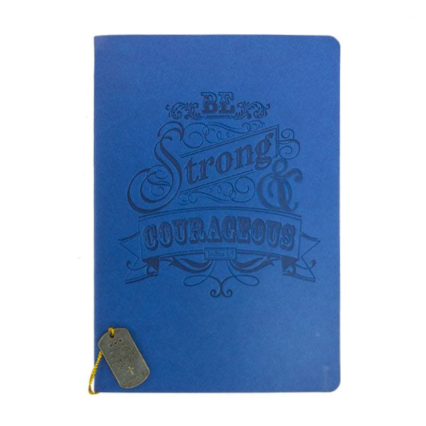 Faux Leather Journal : Navy Be Strong & Courageous, Dog Tag Charm